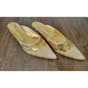 Vigotti Sequin Leather Heeled Mules Size EU 39